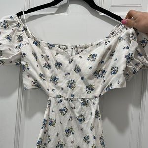 Reformation Mini Linen Dress with puff sleeves, cut outs and open back